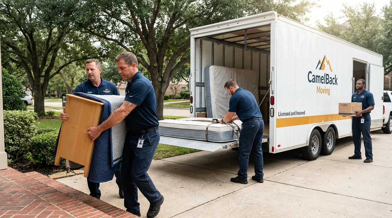Crew loading residential truck for cross-state move from New London, NH