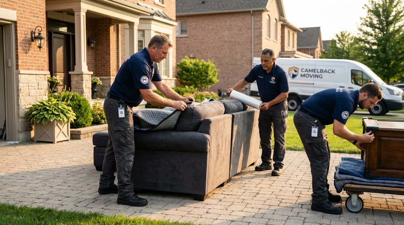 Large estate moving crew wrapping furniture in New London, NH