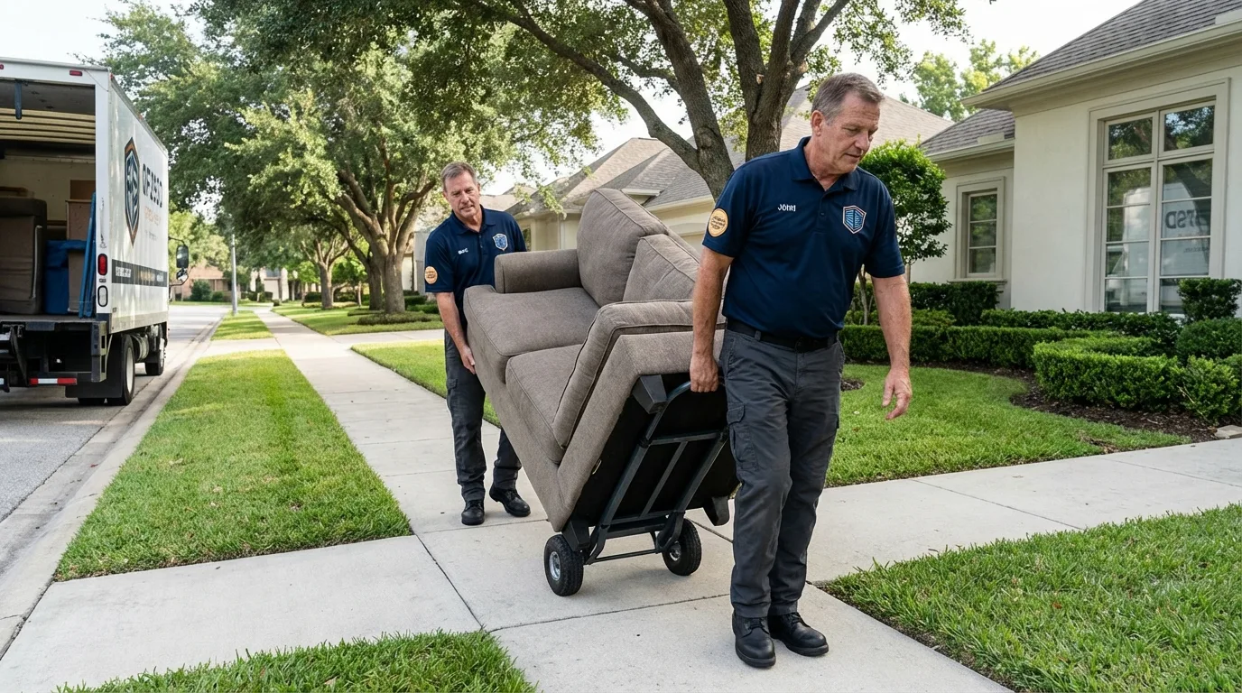 Local residential moving crew loading furniture in New London, NH